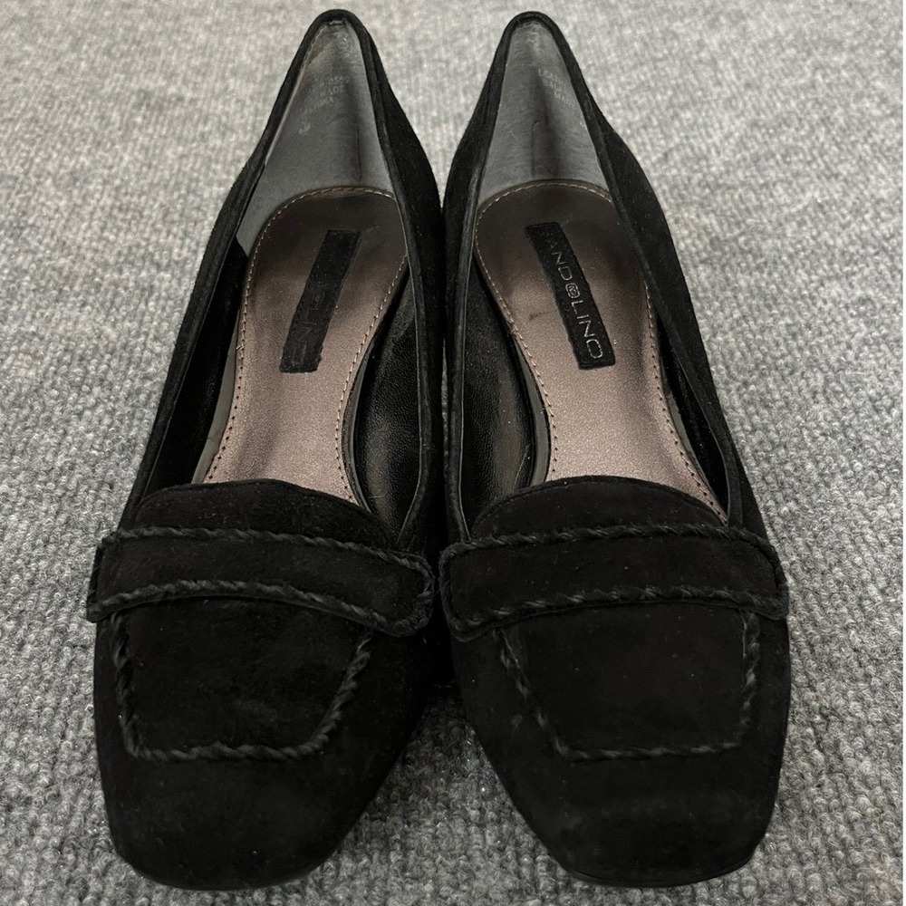 Bandolino Black Suede Kitten Heel Loafers Square Toe Pumps Womens 6M